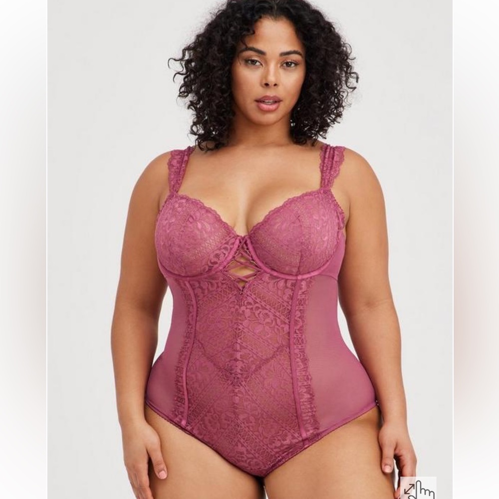 Torrid Striped Floral Lace Bodysuit